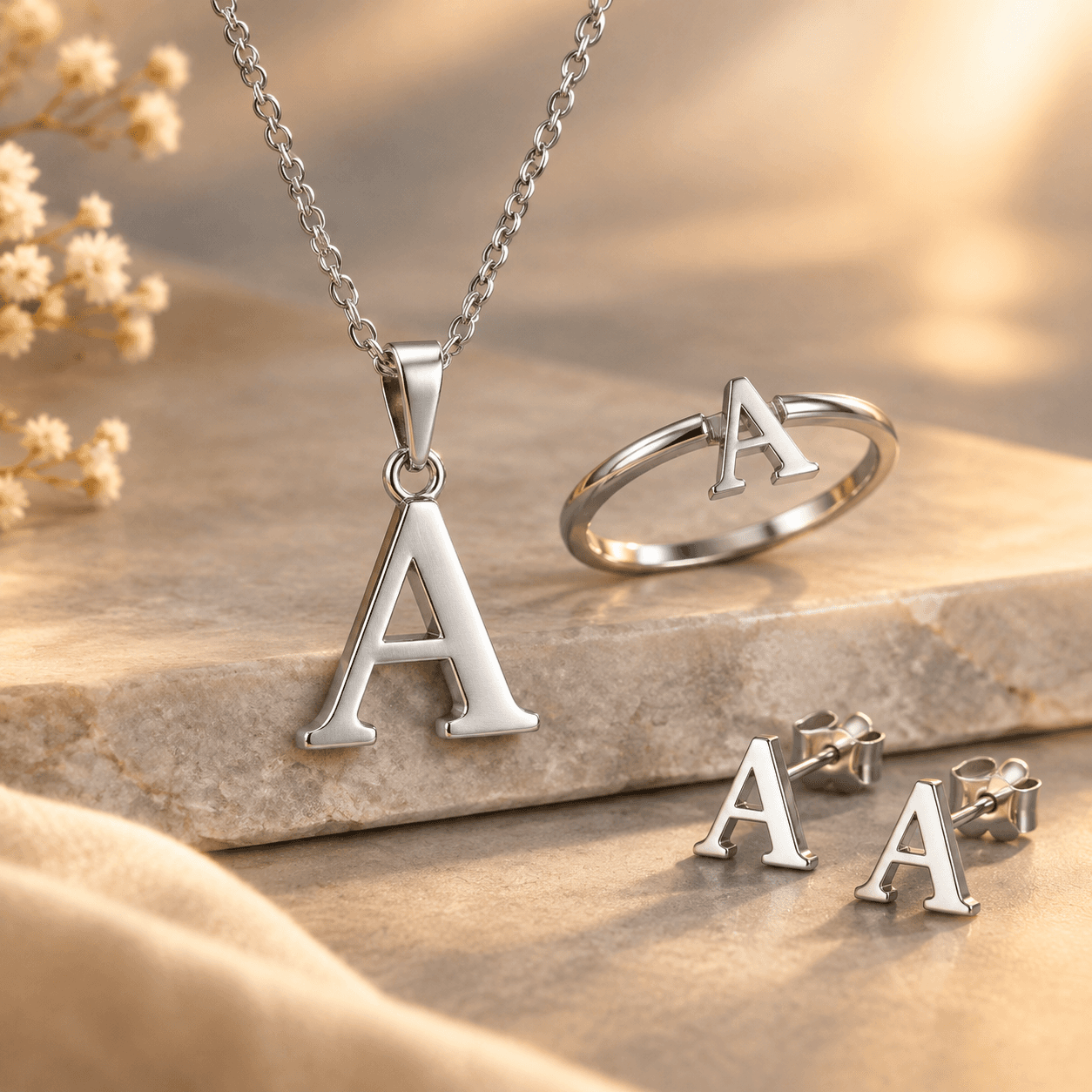 stainless steel initial necklace silver Materials