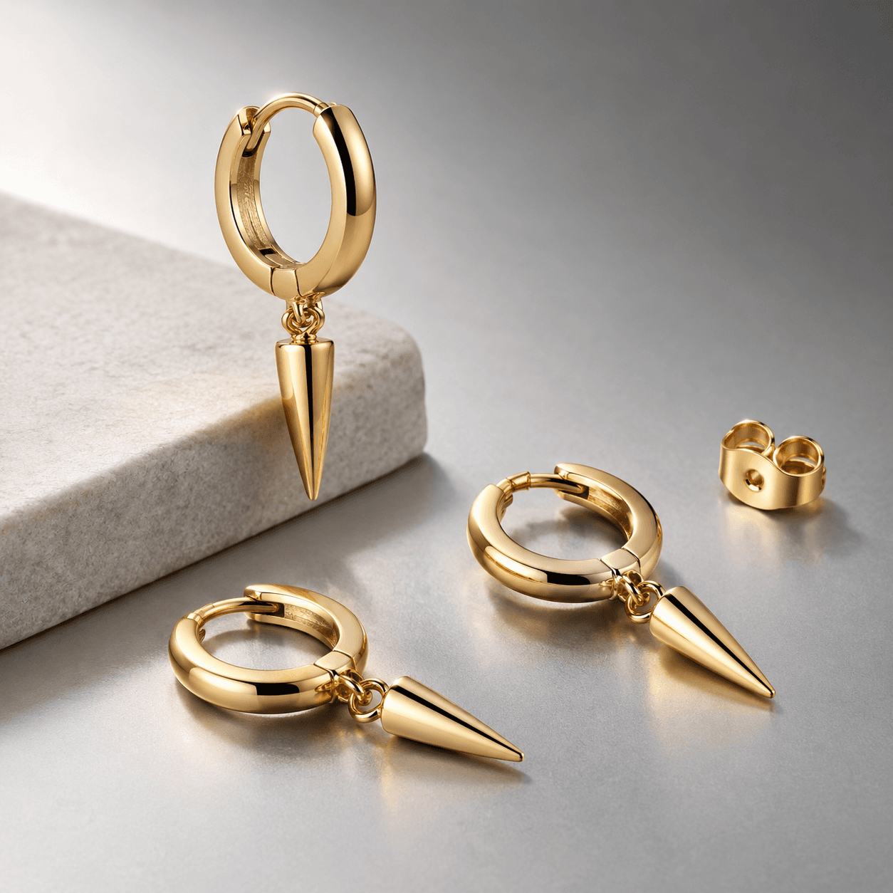 Spike waterproof huggie hoop earring: Material Guide