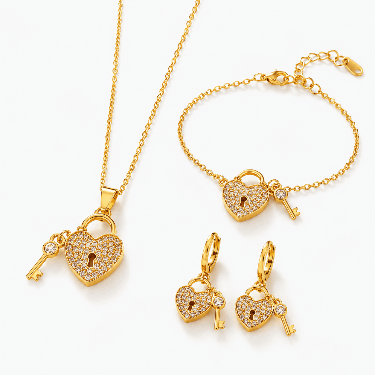 Shop locked up in love crystal heart charm set - gold plated