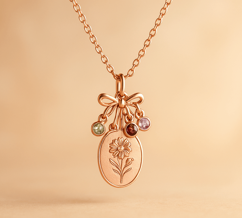 Custom Birth Month Flower Birthstone Necklace: A Trendy Rose Gold Charm Bouquet Necklace for Personalized Birth Flower Birthstone Jewelry Manufacturing