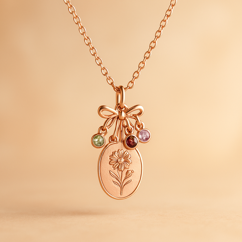 Custom Birth Month Flower Birthstone Necklace: A Trendy Rose Gold Charm Bouquet Necklace for Personalized Birth Flower Birthstone Jewelry Manufacturing