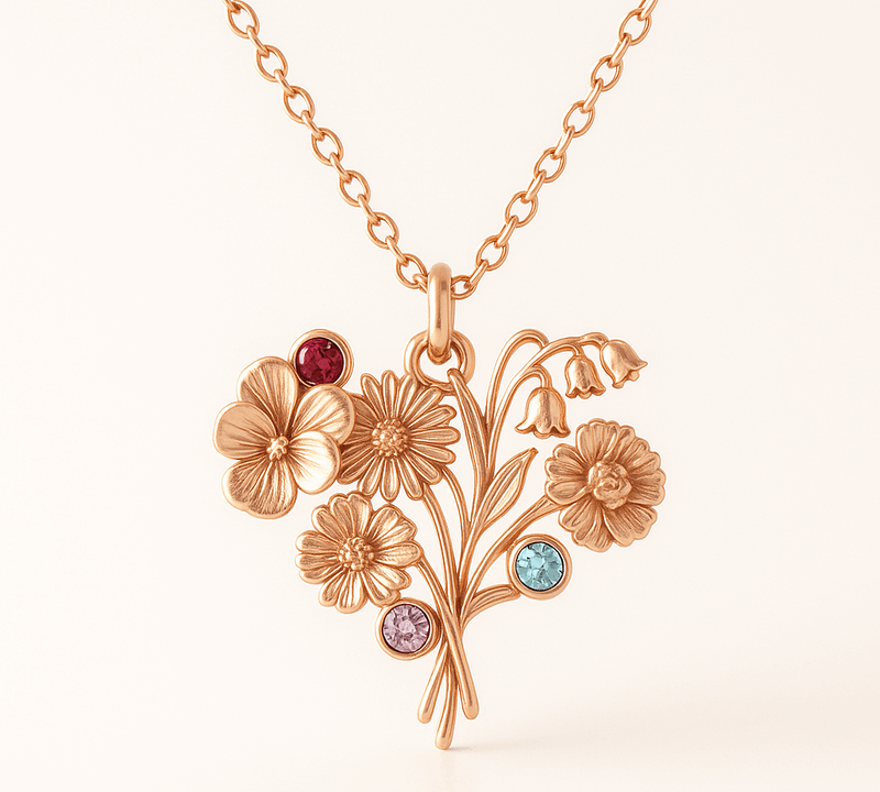 Boost Your Business with Custom Birth Month Flower Birthstone Necklace Designs: Wholesale Rose Gold Charm Bouquet Necklaces and Personalized Jewelry Options