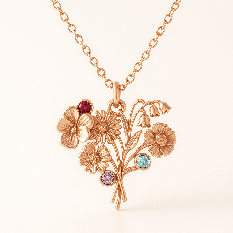 Boost Your Business with Custom Birth Month Flower Birthstone Necklace Designs: Wholesale Rose Gold Charm Bouquet Necklaces and Personalized Jewelry Options