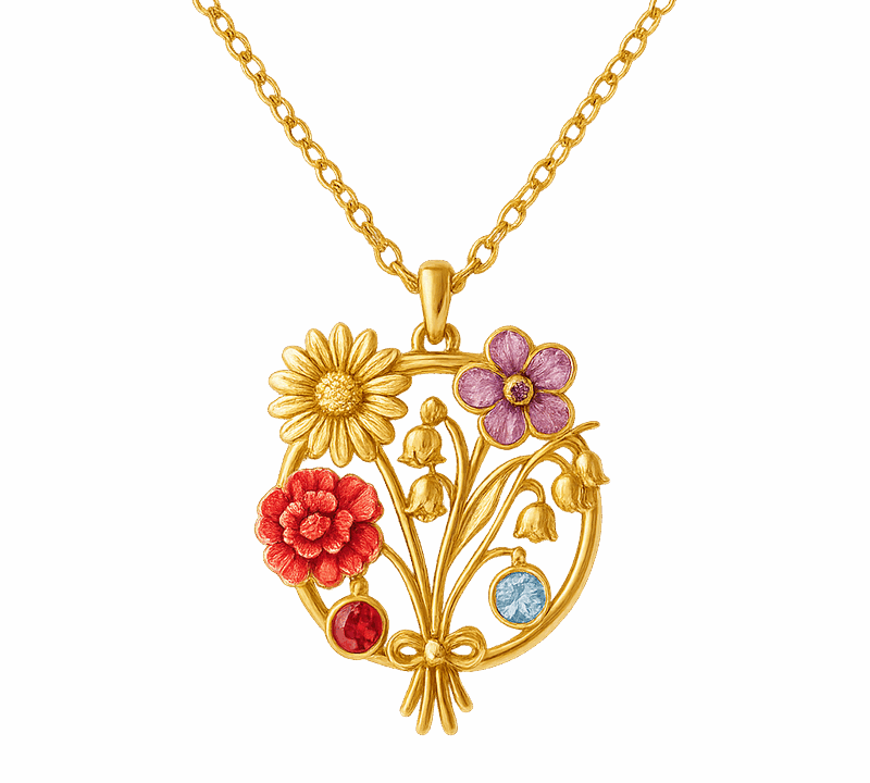 Custom Birth Month Flower Birthstone Gold Charm Bouquet Necklace: The Perfect Personalized Jewelry for Your Wholesale Business Growth