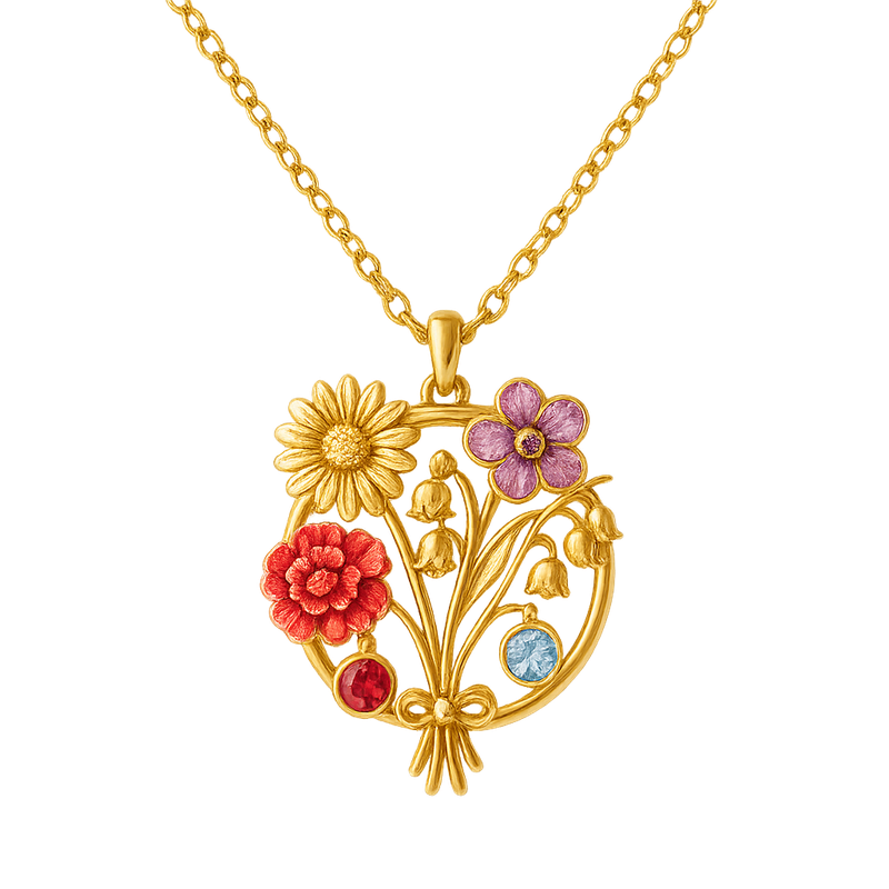Custom Birth Month Flower Birthstone Gold Charm Bouquet Necklace: The Perfect Personalized Jewelry for Your Wholesale Business Growth