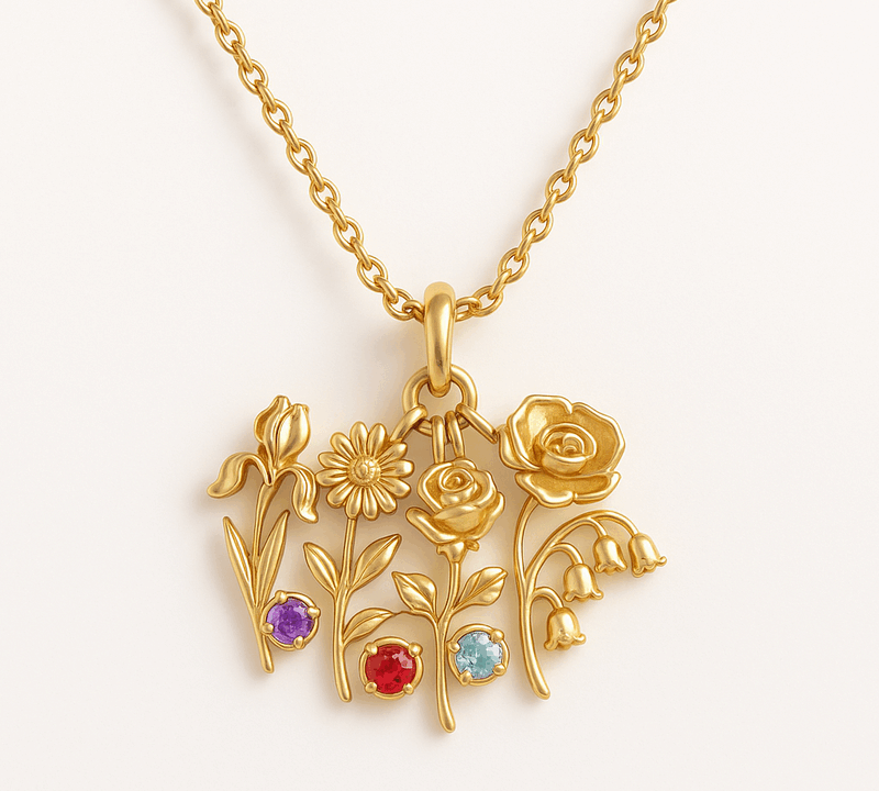 Boost Your Jewelry Line with Custom Birth Month Flower Birthstone Gold Charm Bouquet Necklace Manufacturing