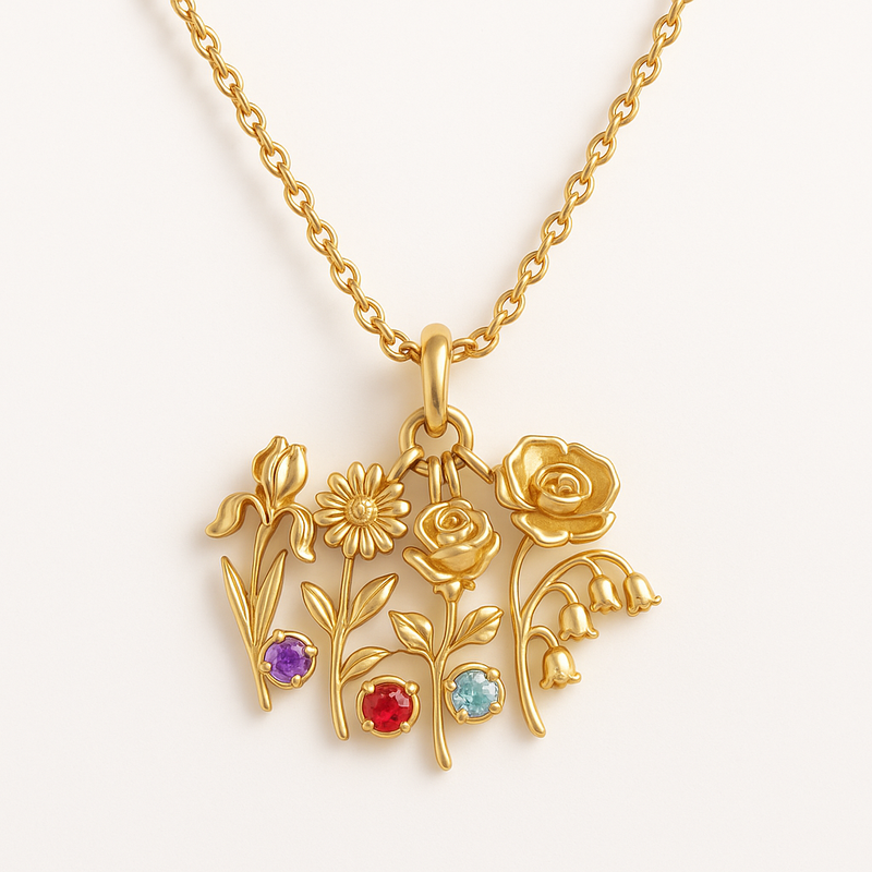 Boost Your Jewelry Line with Custom Birth Month Flower Birthstone Gold Charm Bouquet Necklace Manufacturing