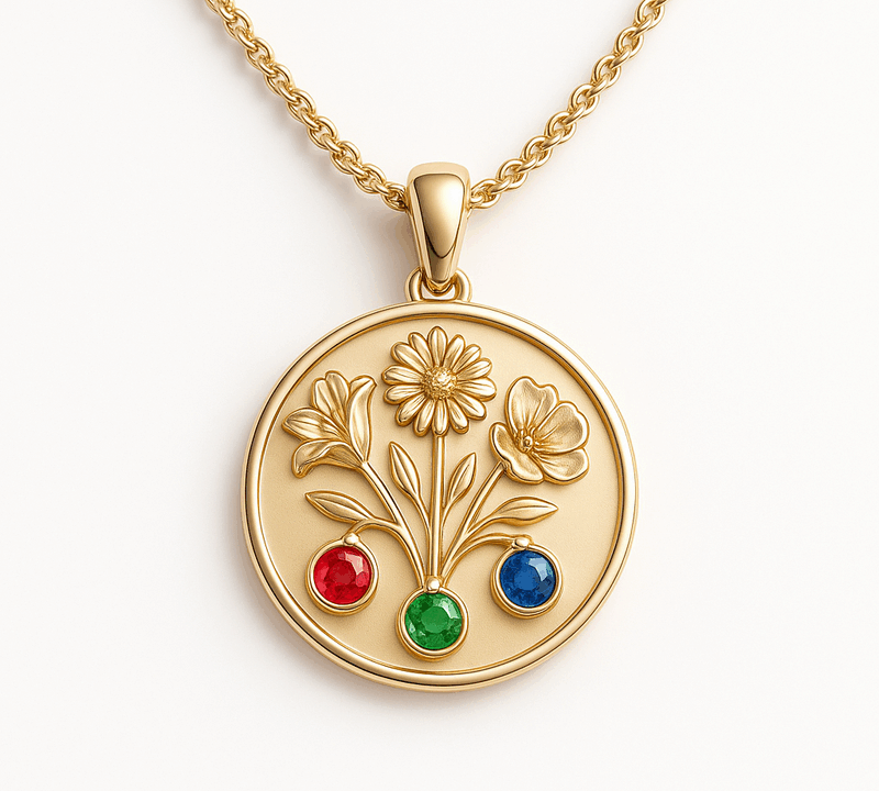 Custom Birth Month Flower Birthstone Gold Charm Bouquet Necklace: Personalized Jewelry for Your Wholesale Business Growth