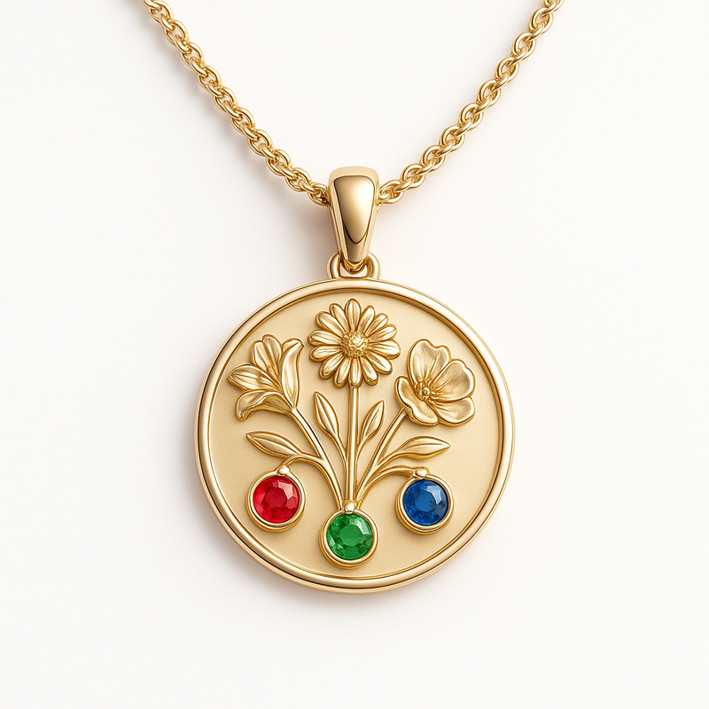 Custom Birth Month Flower Birthstone Gold Charm Bouquet Necklace: Personalized Jewelry for Your Wholesale Business Growth