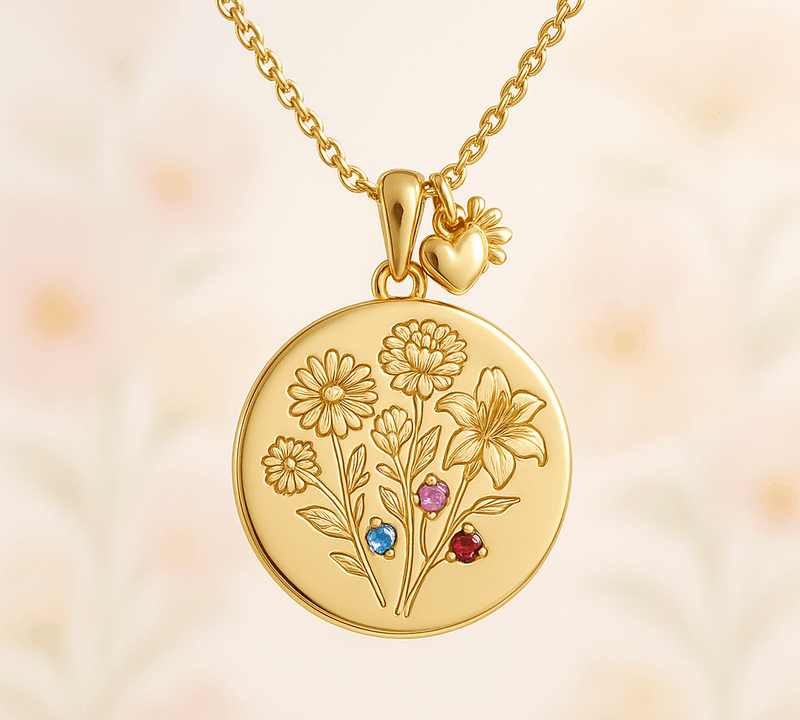Boost Jewelry Brand Growth with Custom Birth Month Flower Birthstone Gold Charm Bouquet Necklace Manufacturing