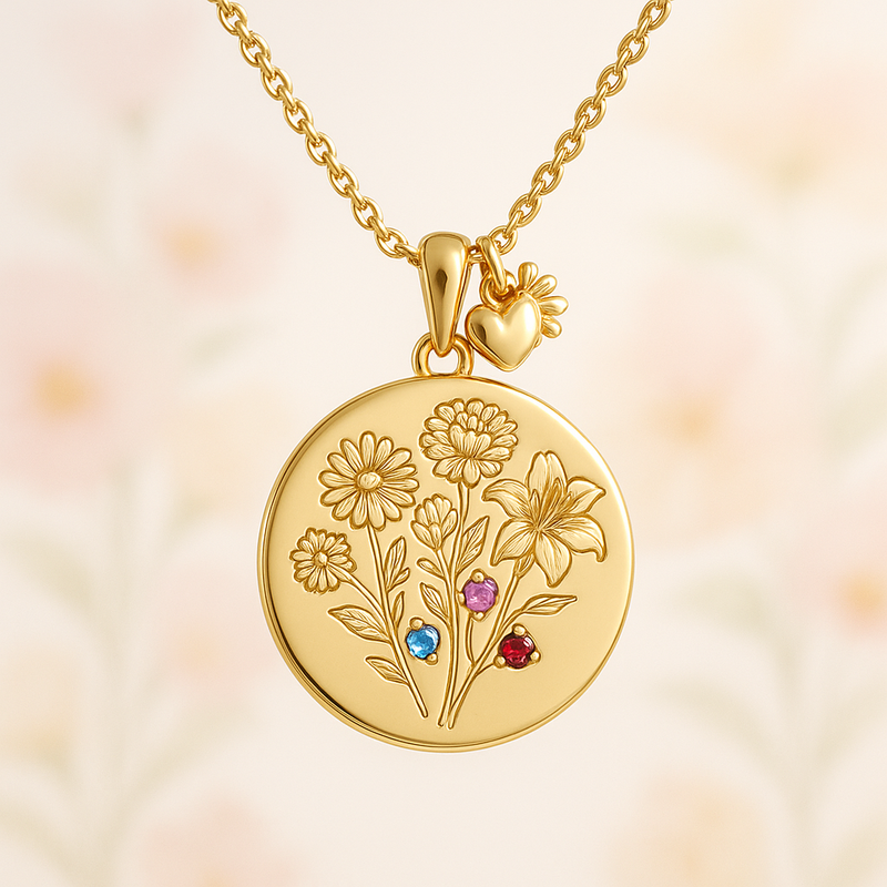 Boost Jewelry Brand Growth with Custom Birth Month Flower Birthstone Gold Charm Bouquet Necklace Manufacturing