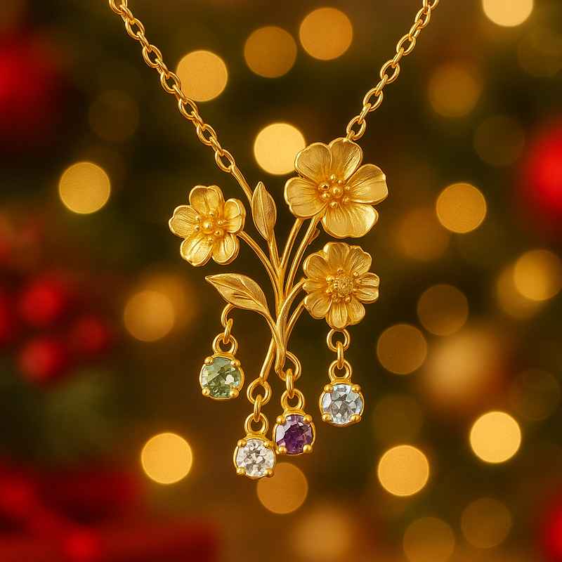 Custom Birth Month Flower Birthstone Gold Charm Necklaces