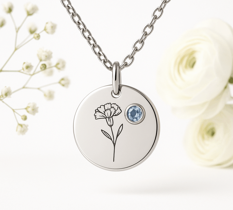 Custom Birth Month Flower Birthstone Necklace: Boost Jewelry Business with Low MOQ Customization & Durable Stainless Steel