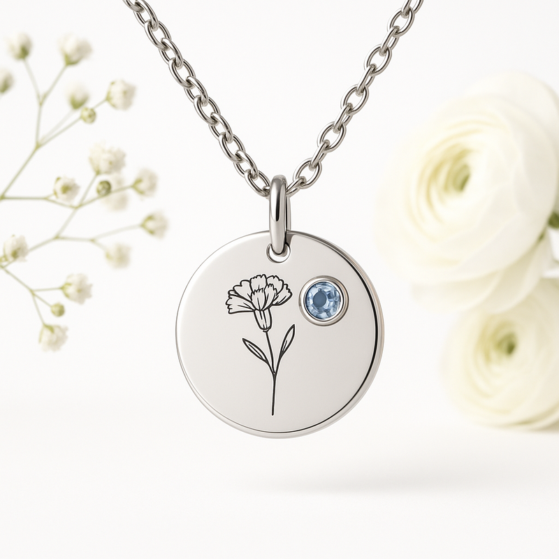 Custom Birth Month Flower Birthstone Necklace: Boost Jewelry Business with Low MOQ Customization & Durable Stainless Steel