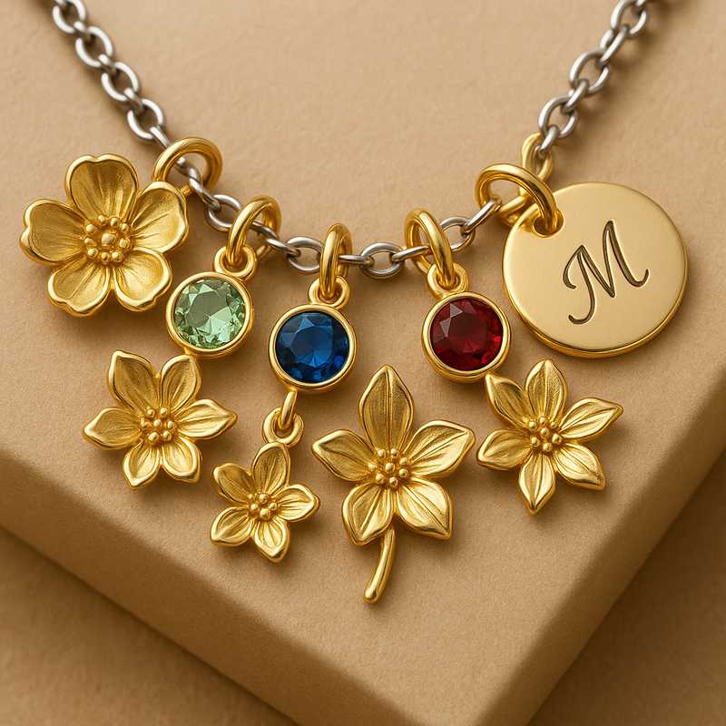 Custom Birthstone Charm Necklace Stainless Steel Insights Custom Birthstone Charm Necklace Stainless Steel Insights - 特色图片