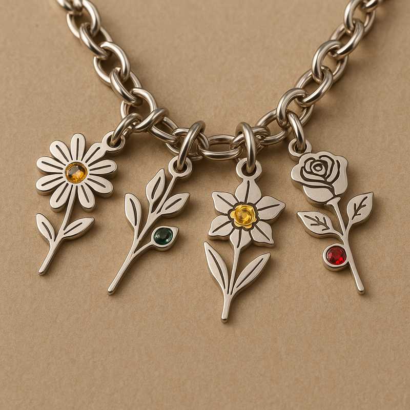 20250525233132 special page custom birth month flower birthstone gold charm bouquet necklace 4
