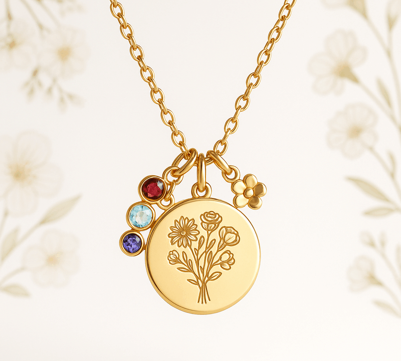 Boost Business Growth with Custom Birth Month Flower Birthstone Gold Charm Bouquet Necklace Manufacturing