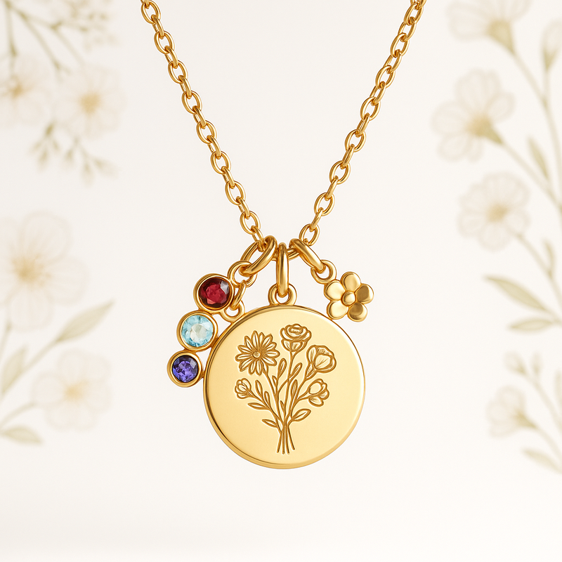 Boost Business Growth with Custom Birth Month Flower Birthstone Gold Charm Bouquet Necklace Manufacturing