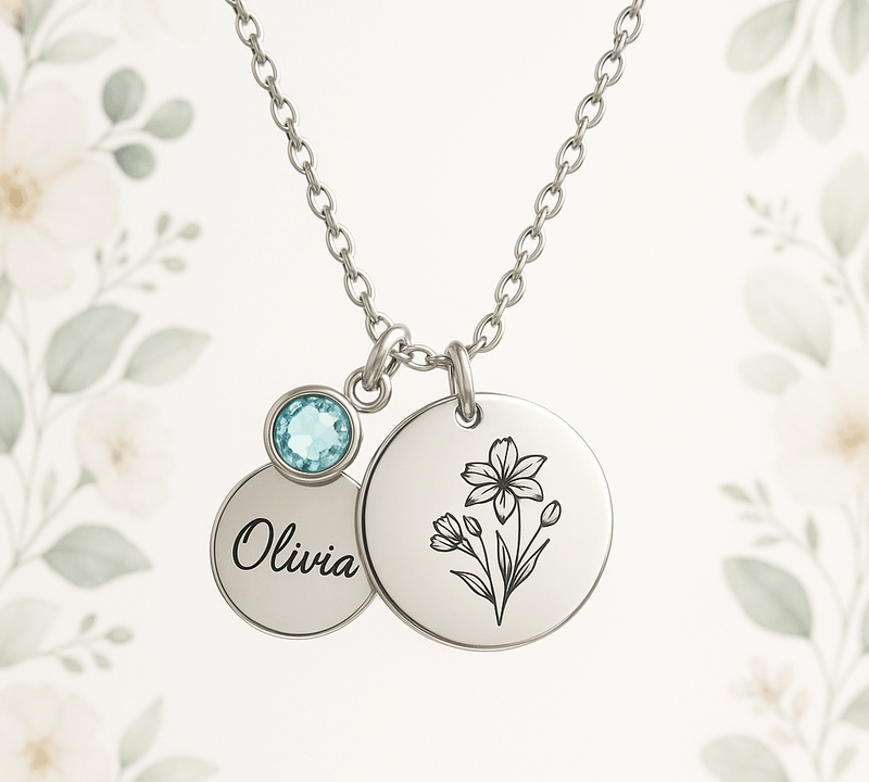 Custom Birth Month Flower Birthstone Charm Necklace: Boost Your Jewelry Brand with Durable, Low MOQ Floral Designs