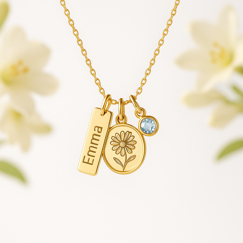Custom Birth Month Flower Birthstone Charm Necklace: Boost Sales with Durable, Low MOQ Personalized Jewelry