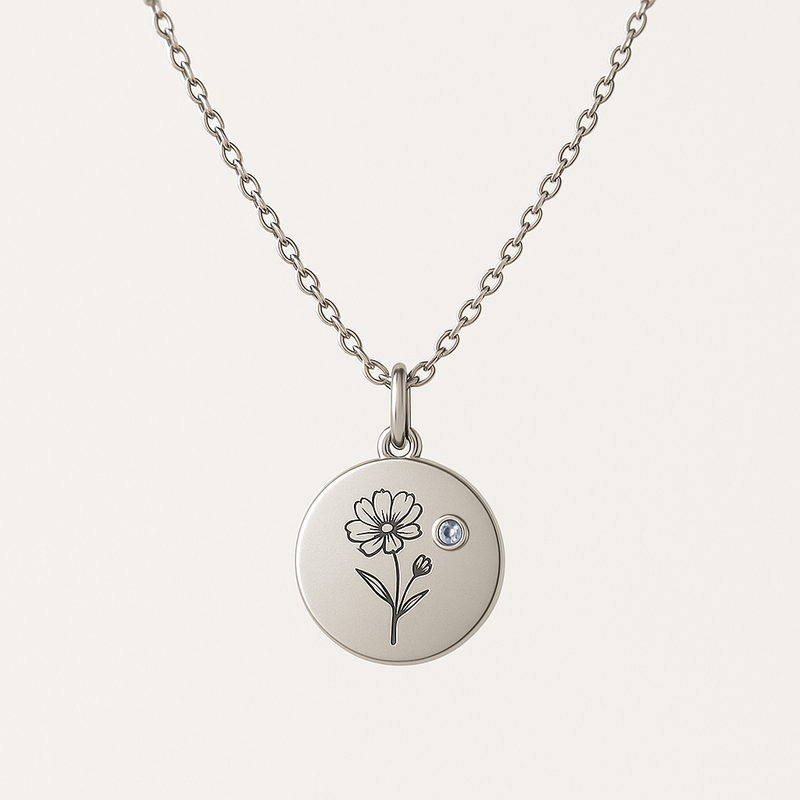Custom Birth Month Flower Birthstone Charm Necklace: Boost Business with Customization & Low MOQ Stainless Steel Jewelry