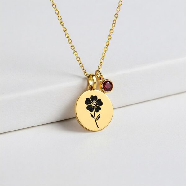 Gold Floral Gemstone Necklace: Elegant Flower Pendant & Women's Flower Birthstone Charm Necklace