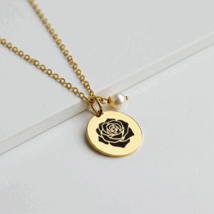 Exquisite Black Rose Pearl Pendant Necklace - A Gold Floral Pendant Necklace Crafted as a Custom Birth Month Flower Necklace