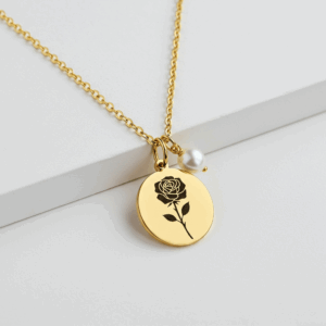 Timeless Gold Rose Pendant Necklace with Elegant Pearl Charm
