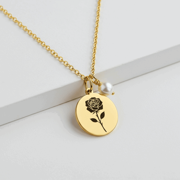 Timeless Gold Rose Pendant Necklace with Elegant Pearl Charm
