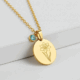Elegant Gold Flower Pendant Necklace with Floral Gemstone Charm and Custom Birth Month Flower Gemstone Accent