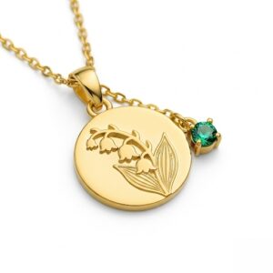 Elegant Custom Birthstone Floral Necklace with Lily of the Valley Pendant and Gemstone - Emerald Lily of the Valley Necklace