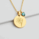 Elegant Custom Daffodil Charm Gold Necklace with March Birthstone Aquamarine Pendant | Personalized Flower Birthstone Jewelry