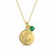 Elegant Gold Floral Engraved Pendant Necklace with May Birthstone Emerald Charm - Perfect Custom Birth Month Flower Birthstone Charm Necklace