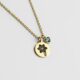 Elegant Custom Birth Flower Necklace with Engraved Flower Pendant and Blue Heart Charm