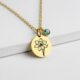 Gold Daffodil Engraved Pendant Necklace: Custom Birth Flower Gemstone Charm Necklace with Personalized Floral Design Jewelry