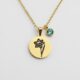 Custom Birthstone Flower Charm Necklace: Elegant Gold Toned Floral Pendant with Minimalist Gemstone Accent