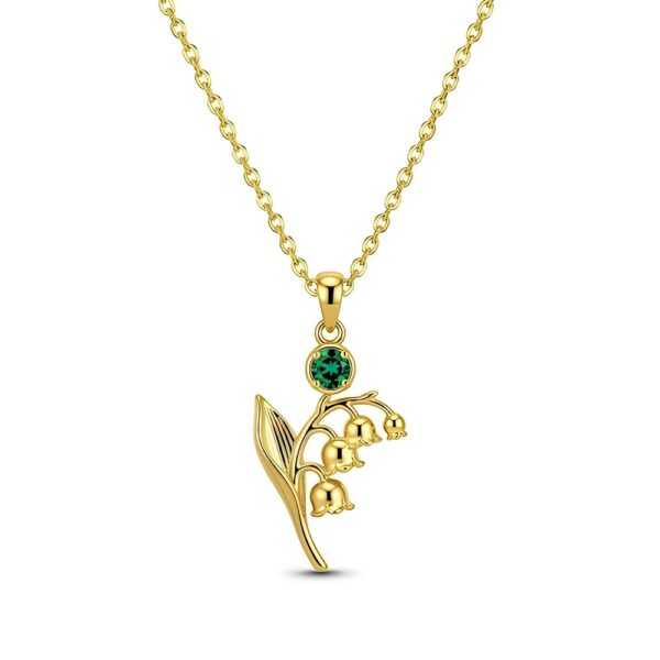 Custom Lily of the Valley Birthstone Necklace – Gold Floral Birthstone Pendant with Personalized Birth Month Flower Charm