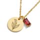 Elegant Gold-Tone Birthstone Gemstone Necklace with Engraved Floral Charm Pendant & Personalized Lily of the Valley Design