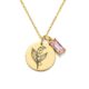 Custom Engraved Floral Pendant Necklace - Gold Lily-of-the-Valley Pink Gemstone Necklace with Personalized Delicate Gold Chain Keepsake