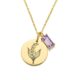 Golden Floral Charm Necklace with Purple Stone - Exquisite Custom Birth Month Flower Necklace