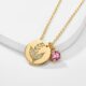Custom birth month flower birthstone gold charm bouquet necklace, gold-tone round lily of the valley pendant necklace with pink gemstone, the perfect women's gold-tone necklace for gifts and layering