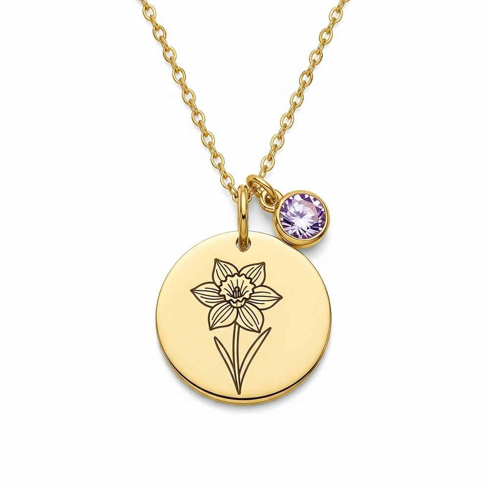 Custom Birth Month Flower Birthstone Charm Necklace - Personalized Flower and Birthstone Pendant for Unique Birth Month Floral Charm Jewelry Gift