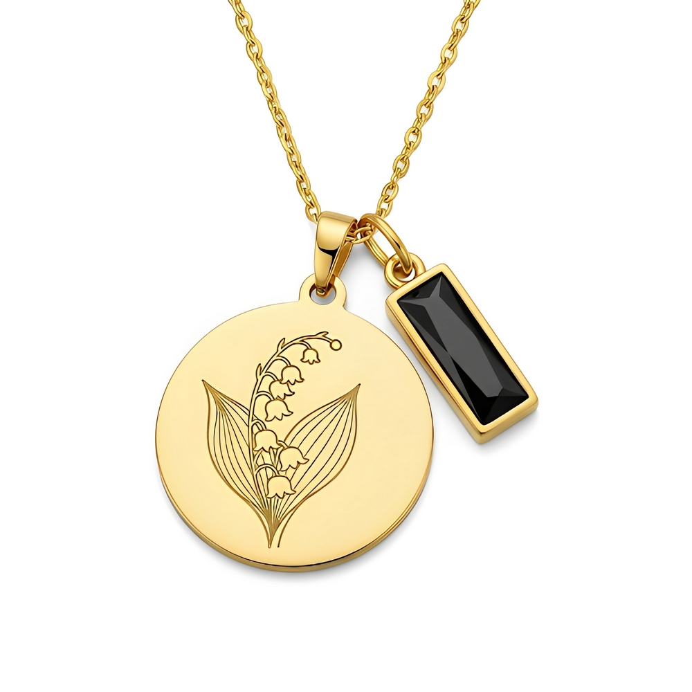 Elegant Custom Birth Month Flower Necklace – Gold Flower Charm Necklace with Personalized Birthstone Pendant Necklace for a Meaningful Gift