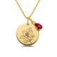 Custom Birth Month Flower Birthstone Charm Necklace - Gold Lily Flower Pendant with Red Birthstone, Personalized Floral Disc Necklace for Women