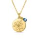 Custom Birth Month Flower Birthstone Charm Necklace – Gold Lily Flower Pendant with Blue Birthstone – Personalized Floral Birthstone Charm Necklace