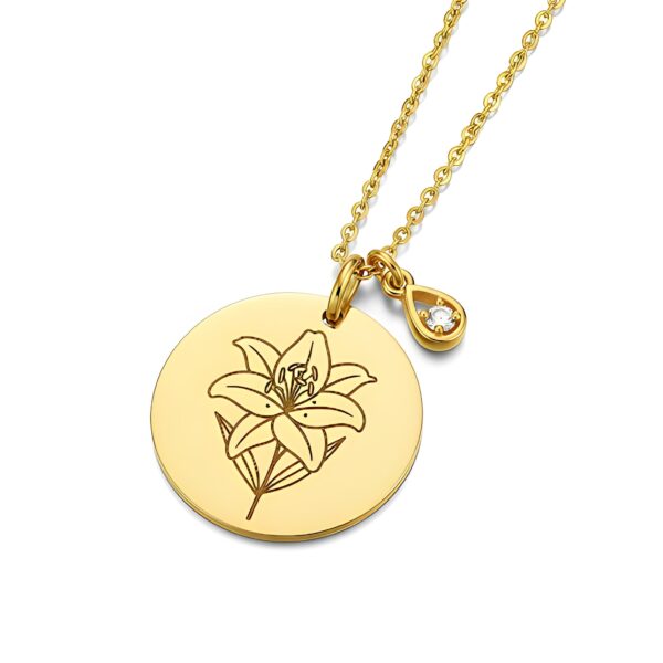 Elegant Custom Flower Pendant Necklace with Birthstone Charm – Gold Flower Charm Necklace, Personalized Birthstone Flower Necklace Gift