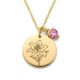 Custom Flower Birthstone Charm Necklace – Personalized Lily Flower Necklace with Gold Birth Month Flower Pendant