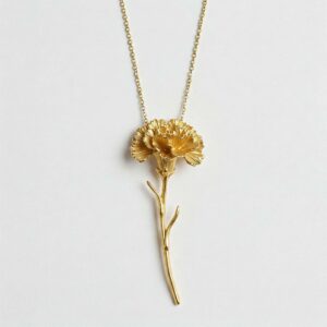 Luxurious Gold Carnation Pendant Necklace with Floral Motif Fine-Link Chain for Custom Birth Month Flower Charm