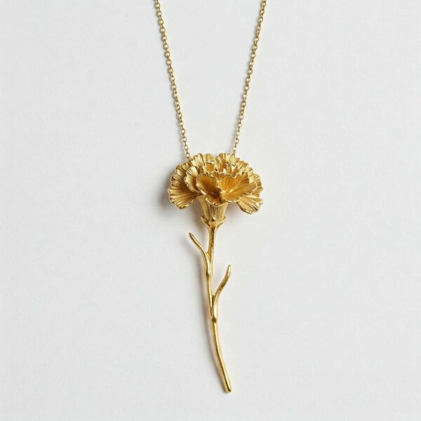 Luxurious Gold Carnation Pendant Necklace with Floral Motif Fine-Link Chain for Custom Birth Month Flower Charm