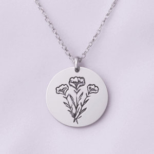 Carnation Birthday Flower Pendant Necklace